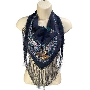 Vintage Scarf‎ Shawl Boho Chic Indie Floral Fringe Fairy Grunge Artsy Whimsigoth
